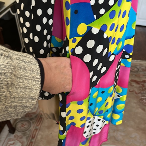 Vintage 80s Pat Argenti Colorful Polka Dot Silk A-Line Dress Size 6 - Picture 9 of 12